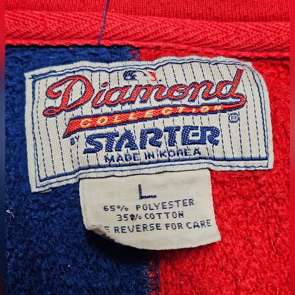 Vintage 90s Chicago Cubs Starter Hoodie Pullover Size L Sweatshirt MLB Blue Red - Picture 5 of 16